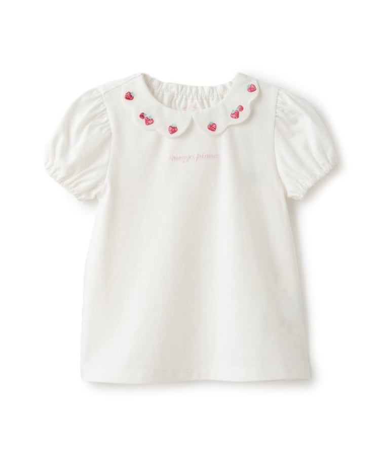 メゾピアノ(mezzo piano)のいちご刺しゅう 半袖Tシャツ オフホワイト(003)