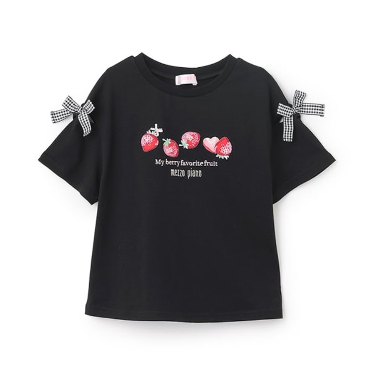 メゾピアノ(mezzo piano)の【人気商品再入荷】【直営店で取り扱い無し】イチゴアップリケ半袖Ｔシャツ Ｔシャツ