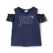 メゾピアノ(mezzo piano)の【人気商品再入荷】【直営店で取り扱い無し】星座ロゴ刺しゅうオフショルダー半袖Ｔシャツ ネイビー(094)
