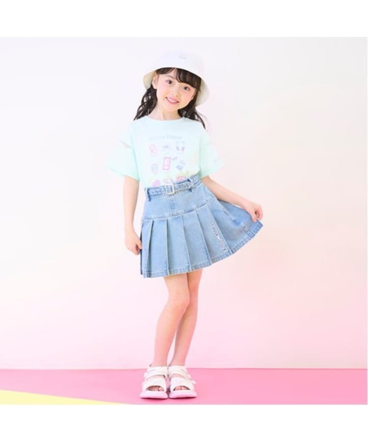 メゾピアノ(mezzo piano)のベルトつきプリーツスカート　インナーパンツセット サックスブルー(090)