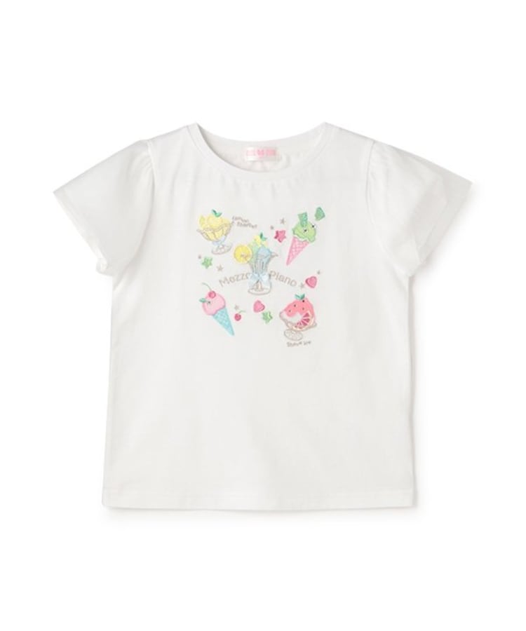 メゾピアノ(mezzo piano)のフルーツシャーベットアップリケ　半袖Tシャツ オフホワイト(003)