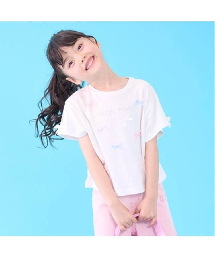 メゾピアノ(mezzo piano)のジェラートリボン　半袖Tシャツ オフホワイト(003)