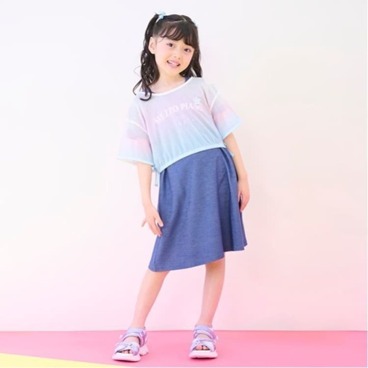 メゾピアノ(mezzo piano)のグラデーションメッシュ＆ワンピースセット ミドルワンピース