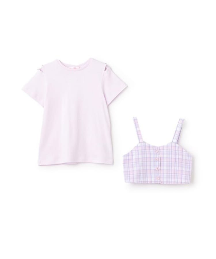 メゾピアノ(mezzo piano)のチェックビスチェ＆半袖Tシャツセット2