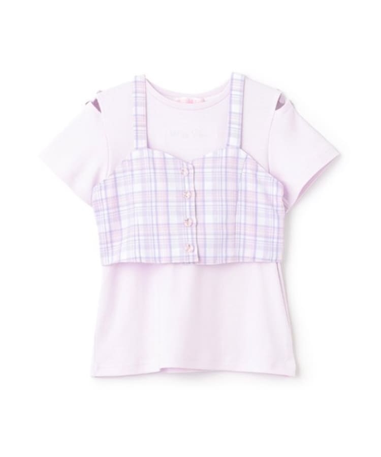 メゾピアノ(mezzo piano)のチェックビスチェ＆半袖Tシャツセット ピンク(071)
