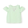 メゾピアノ(mezzo piano)のネックレス刺しゅう　肩開き2way半袖Tシャツ ライトグリーン(120)