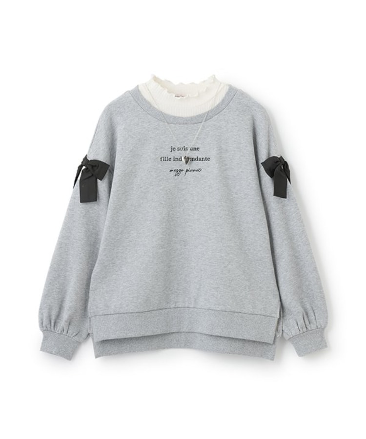 メゾピアノジュニア(mezzo piano junior)の【人気商品再入荷】【直営店で取り扱い無し】ネックレスつき肩リボントレーナー グレー(012)