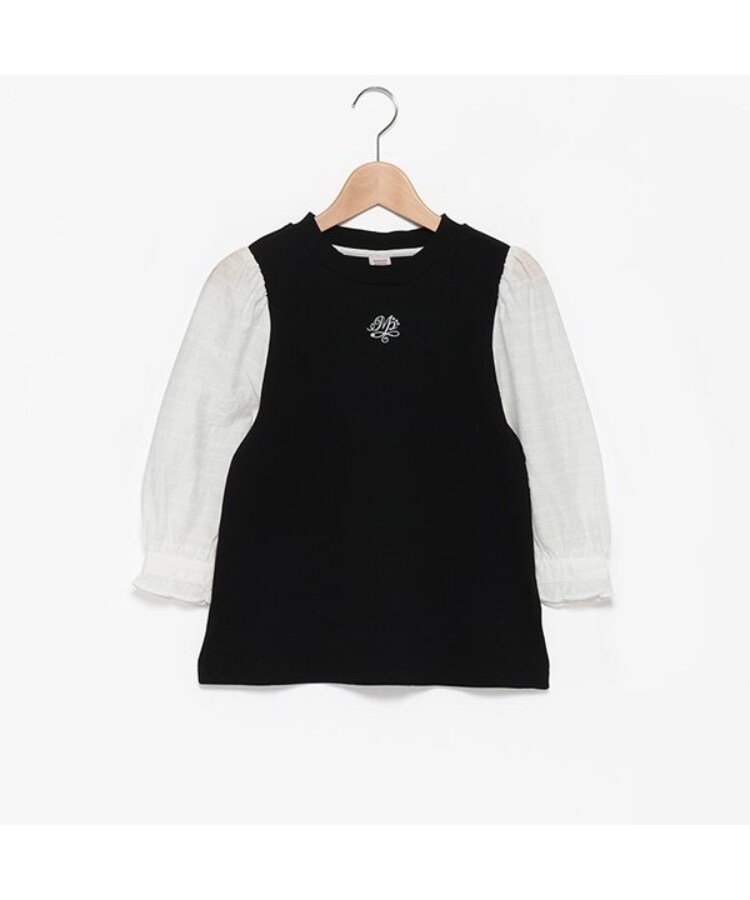 メゾピアノジュニア(mezzo piano junior)の★袖布帛テレコTシャツ（7分丈） ブラック(219)