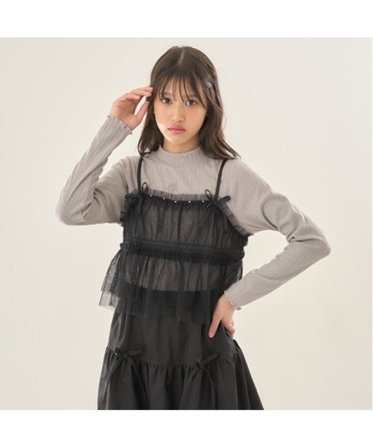 メゾピアノジュニア(mezzo piano junior)のチュールビスチェ＆テレコ長袖Tシャツセット グレー(012)