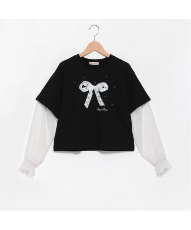 メゾピアノジュニア(mezzo piano junior)の袖チュールレイヤードTシャツ ブラック(219)