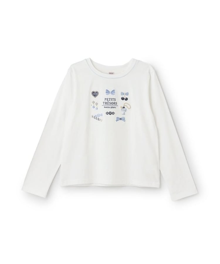 メゾピアノジュニア(mezzo piano junior)の【人気商品再入荷】【直営店で取り扱い無し】【抗菌防臭】アクセサリーモチーフ長袖Tシャツ オフホワイト(003)