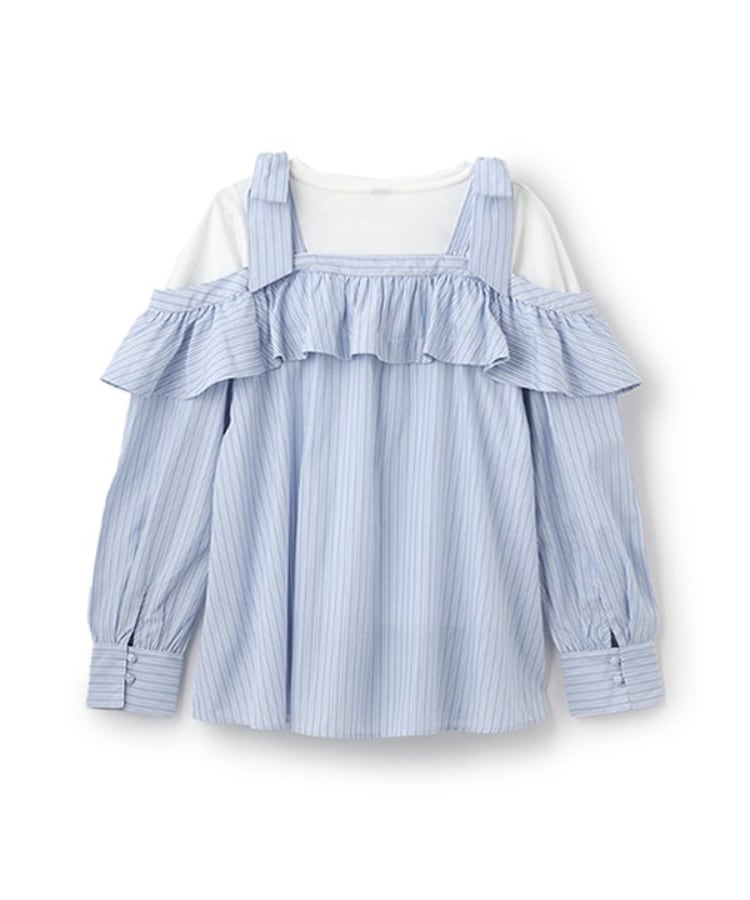 メゾピアノジュニア(mezzo piano junior)の【人気商品再入荷】【直営店で取り扱い無し】ショルダーリボンレイヤード長袖シャツ1
