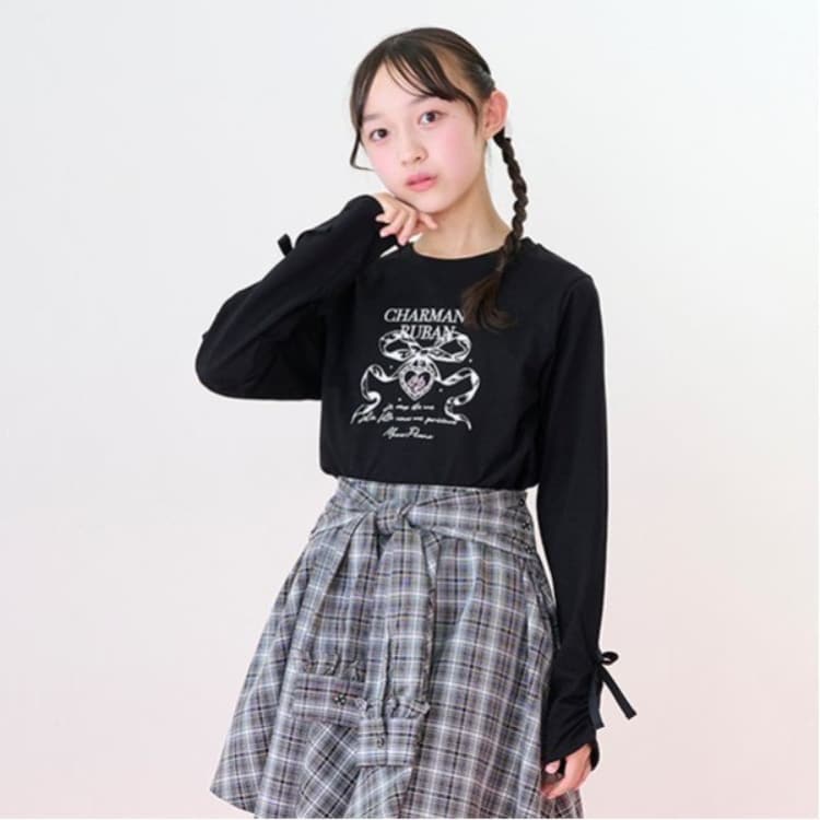 メゾピアノジュニア(mezzo piano junior)の袖ドロスト リボン長袖Tシャツ Ｔシャツ