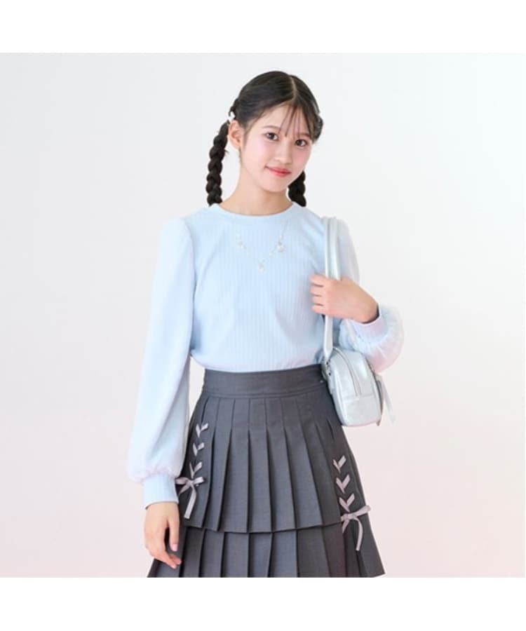 メゾピアノジュニア(mezzo piano junior)の袖シアーネックレスTシャツ ブルー(192)