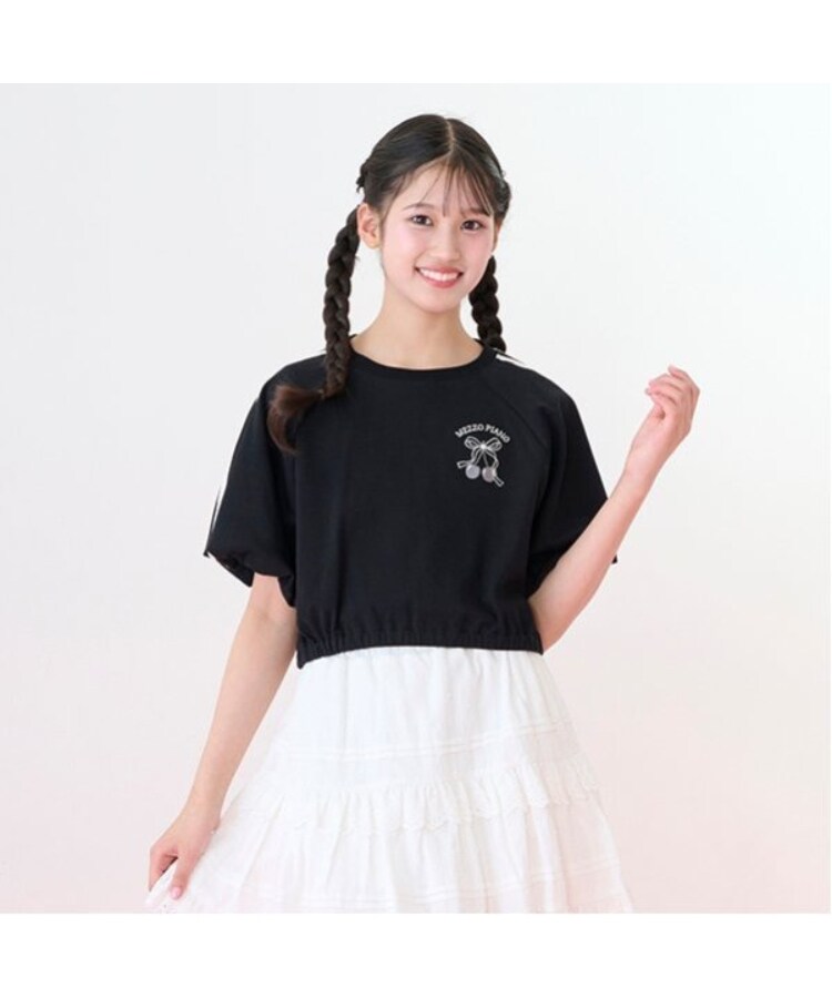 メゾピアノジュニア(mezzo piano junior)のサイドラインバルーン袖Tシャツ＆タンクトップセット ブラック(219)