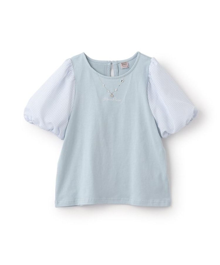 メゾピアノジュニア(mezzo piano junior)の【人気商品再入荷】【直営店で取り扱い無し】チェックぽわん袖ネックレスTシャツ ブルー(192)