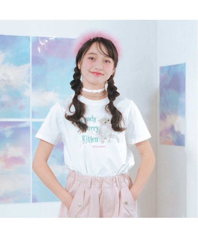メゾピアノジュニア(mezzo piano junior)の【接触冷感】Lonely Kitten Tシャツ オフホワイト(003)