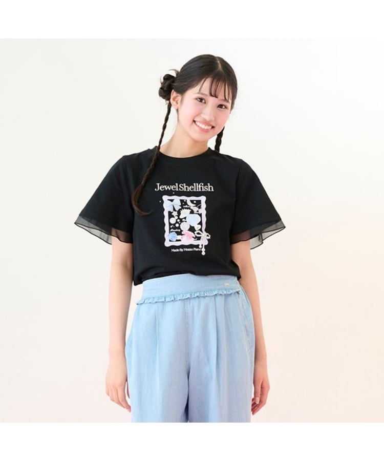 メゾピアノジュニア(mezzo piano junior)の【ニコ☆プチ掲載】【接触冷感】Jewel Shellfish Tシャツ ブラック(219)