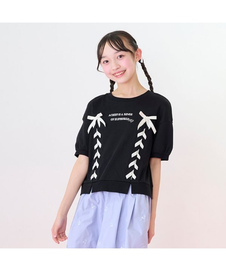 メゾピアノジュニア(mezzo piano junior)の【ニコ☆プチ掲載】袖パフレースアップTシャツ2