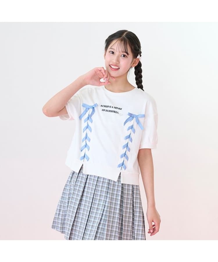 メゾピアノジュニア(mezzo piano junior)の【ニコ☆プチ掲載】袖パフレースアップTシャツ4