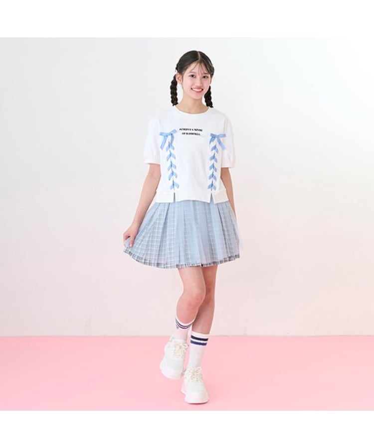 メゾピアノジュニア(mezzo piano junior)の【ニコ☆プチ掲載】袖パフレースアップTシャツ6