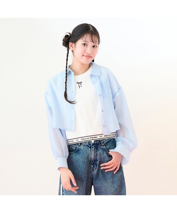 メゾピアノジュニア(mezzo piano junior)のシアーシャツ＆リブTシャツセット サックスブルー(090)