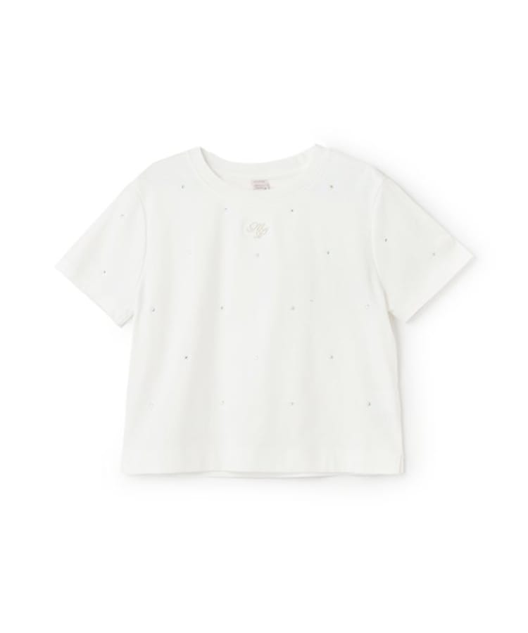 メゾピアノジュニア(mezzo piano junior)の【人気商品再入荷】【直営店で取り扱い無し】キラキラストーンTシャツ オフホワイト(003)