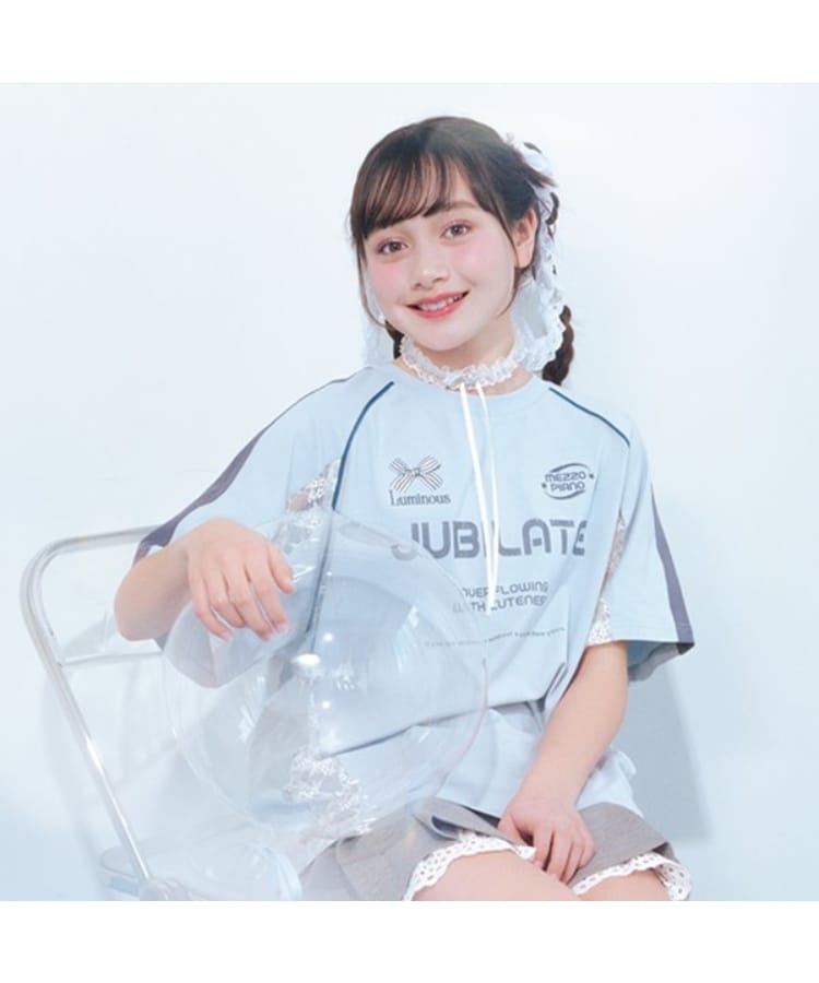 メゾピアノジュニア(mezzo piano junior)の【Cuugal掲載】レース切り替えゲームTシャツ ブルー(192)