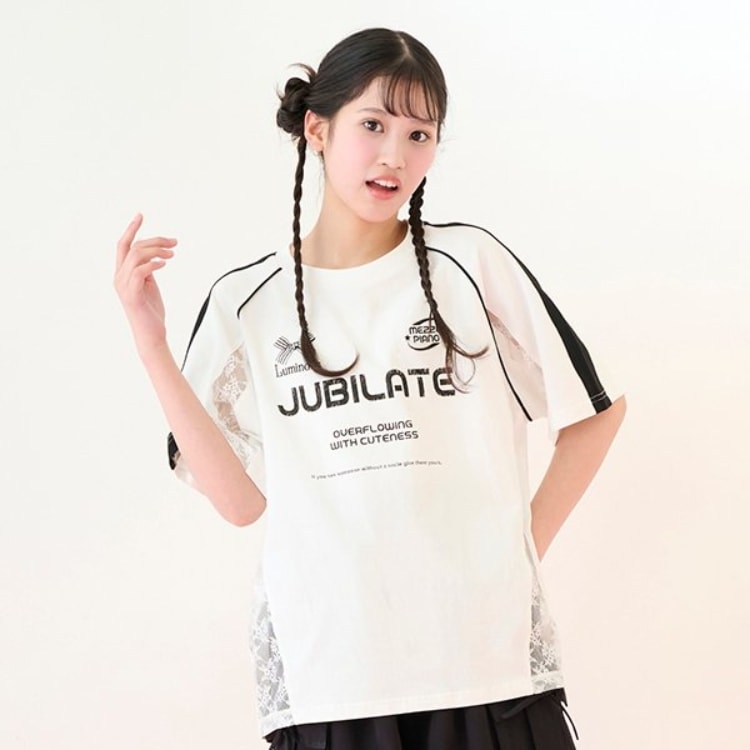 メゾピアノジュニア(mezzo piano junior)の【Cuugal掲載】レース切り替えゲームTシャツ Ｔシャツ