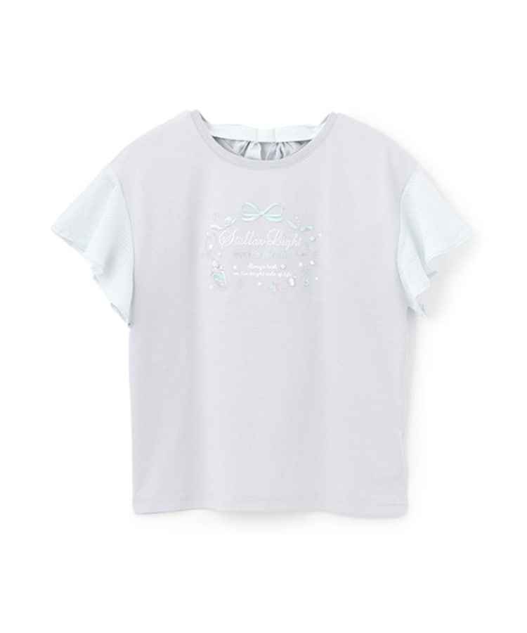メゾピアノジュニア(mezzo piano junior)の【人気商品再入荷】【直営店で取り扱い無し】フレア袖後ろリボン半袖Tシャツ サックスブルー(090)