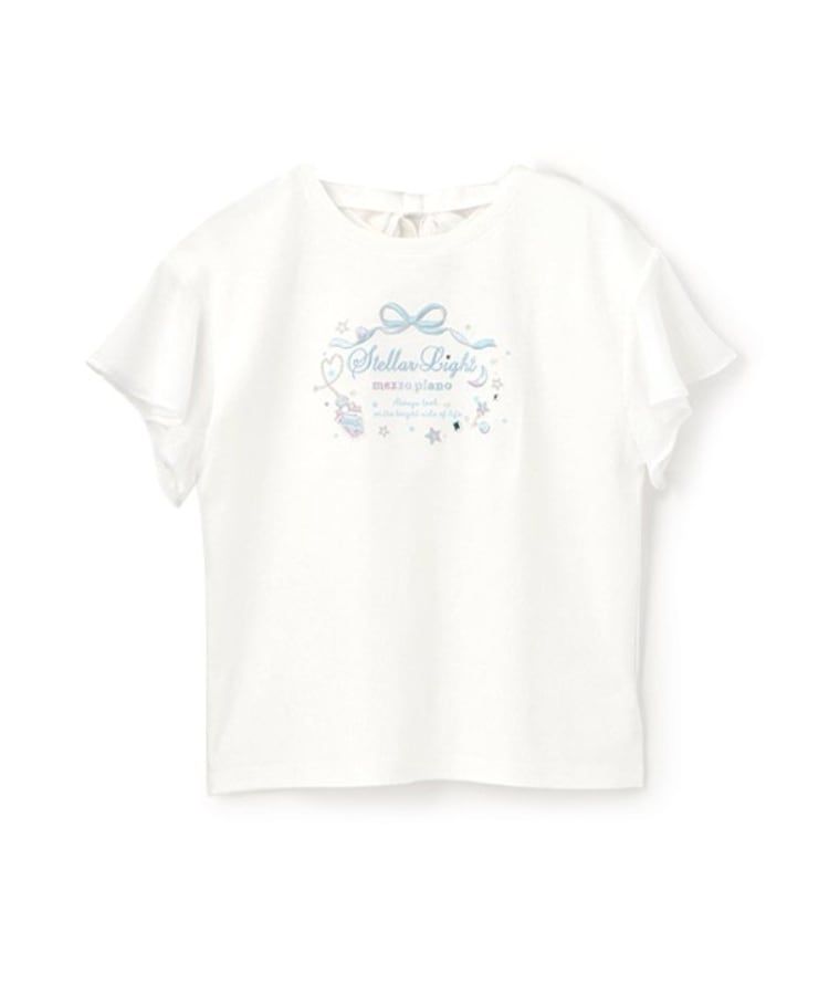 メゾピアノジュニア(mezzo piano junior)の【人気商品再入荷】【直営店で取り扱い無し】フレア袖後ろリボン半袖Tシャツ オフホワイト(003)
