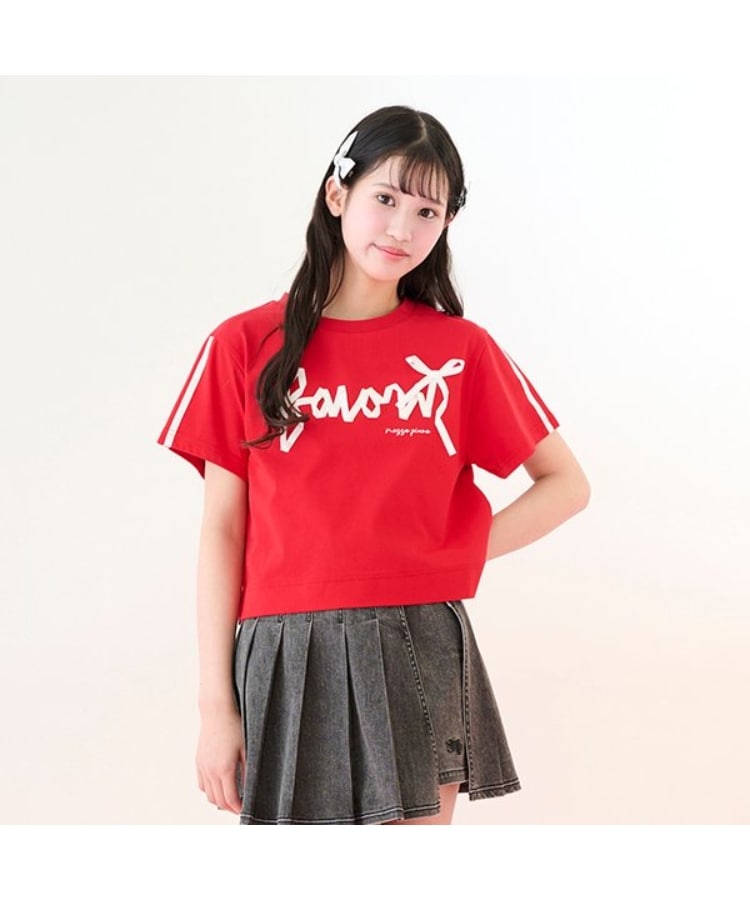 メゾピアノジュニア(mezzo piano junior)の【ニコ☆プチ・Cuugal掲載】【接触冷感】リボンロゴTシャツ レッド(061)