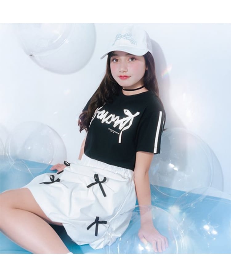 メゾピアノジュニア(mezzo piano junior)の【ニコ☆プチ・Cuugal掲載】【接触冷感】リボンロゴTシャツ ブラック(219)