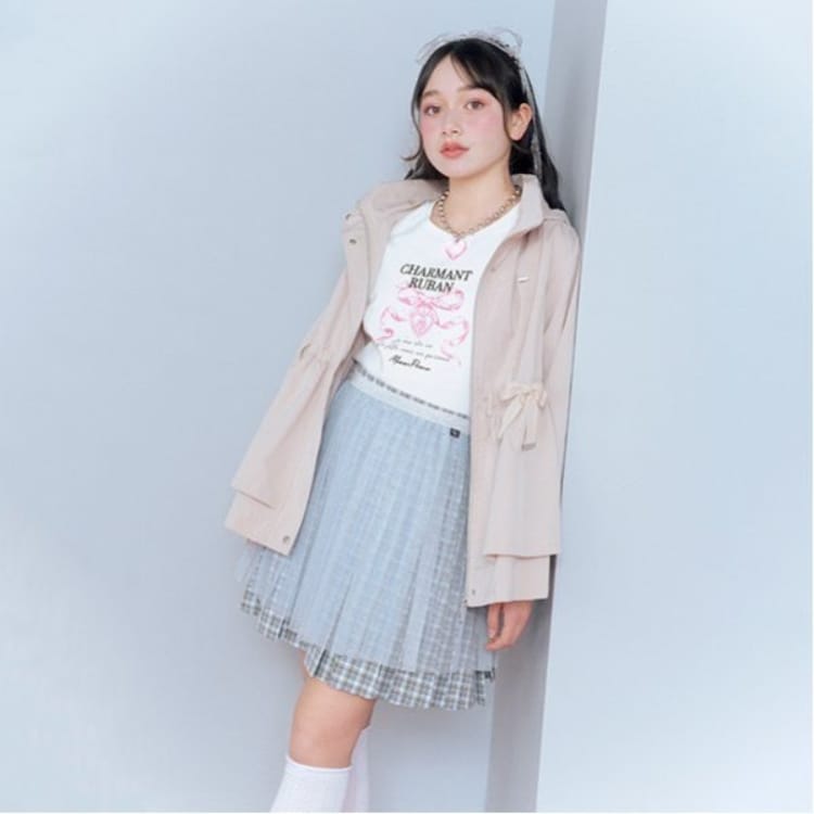 メゾピアノジュニア(mezzo piano junior)のチェック柄ボックスプリーツスカパン＆チュールスカートセット その他