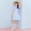 メゾピアノジュニア(mezzo piano junior)の【ニコ☆プチ掲載】ハーフジップフリルワンピース サックスブルー(090)