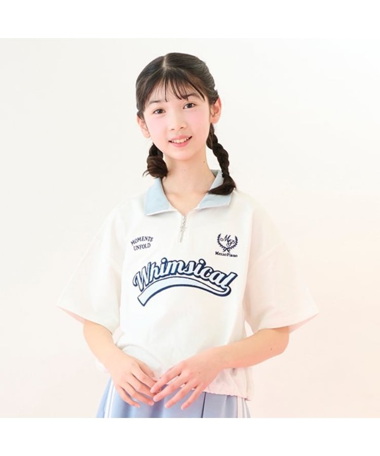 メゾピアノジュニア(mezzo piano junior)のハーフジップTシャツ ホワイト(001)