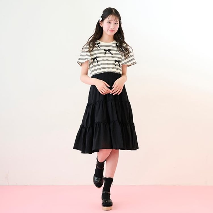メゾピアノジュニア(mezzo piano junior)のリボン＆ティアードドッキングワンピース その他