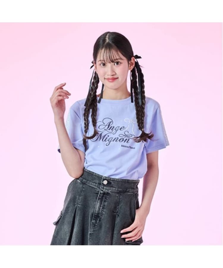 メゾピアノジュニア(mezzo piano junior)の【接触冷感】袖レースラインTシャツ ラベンダー(080)