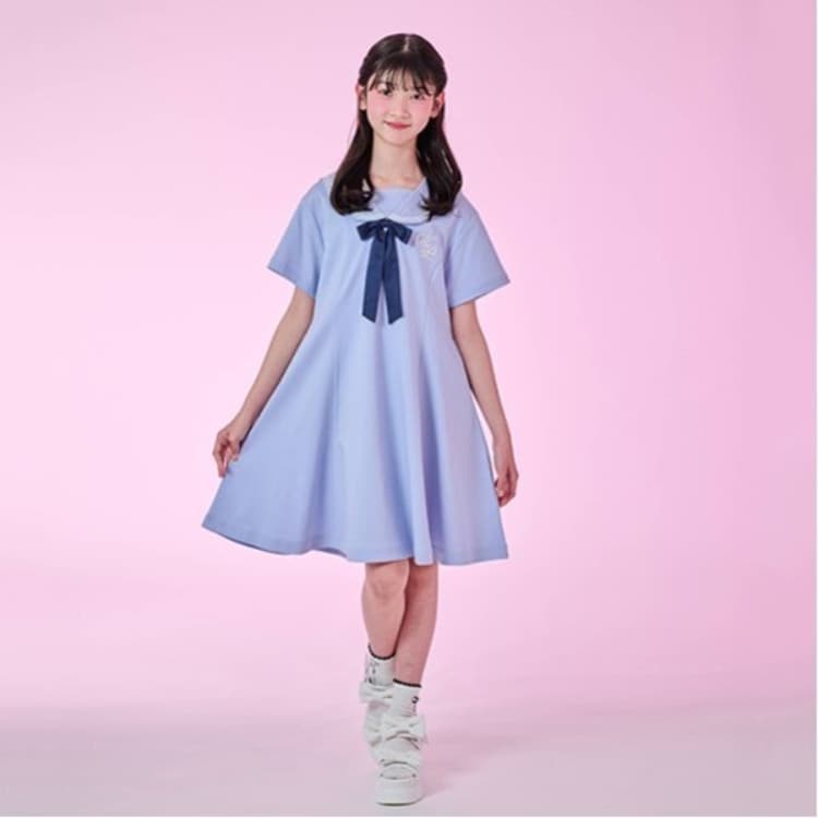 メゾピアノジュニア(mezzo piano junior)の【接触冷感】リボンつきセーラーワンピース ミドルワンピース