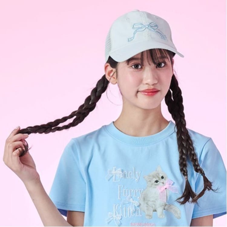 メゾピアノジュニア(mezzo piano junior)の【冷感】リボン刺しゅうメッシュキャップ キャップ