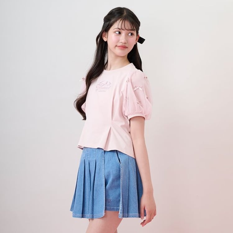 メゾピアノジュニア(mezzo piano junior)の【接触冷感】袖異素材タックTシャツ Ｔシャツ
