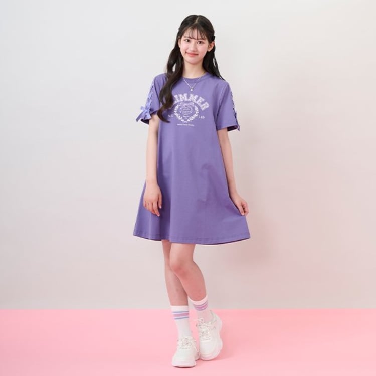 メゾピアノジュニア(mezzo piano junior)の【接触冷感】リボンカレッジロゴTシャツワンピース ミドルワンピース
