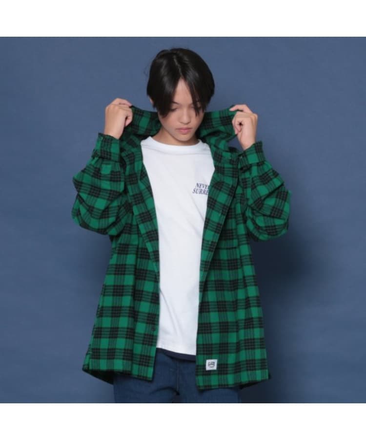 グラソス(GLAZOS)のフード付きチェックシャツ グリーン(022)