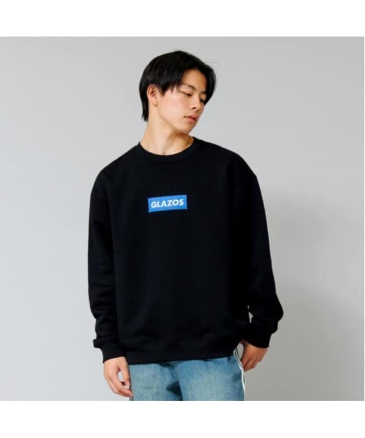 グラソス(GLAZOS)の【あったか】裏起毛・ボックス刺繍ロゴトレーナー ブラック(219)