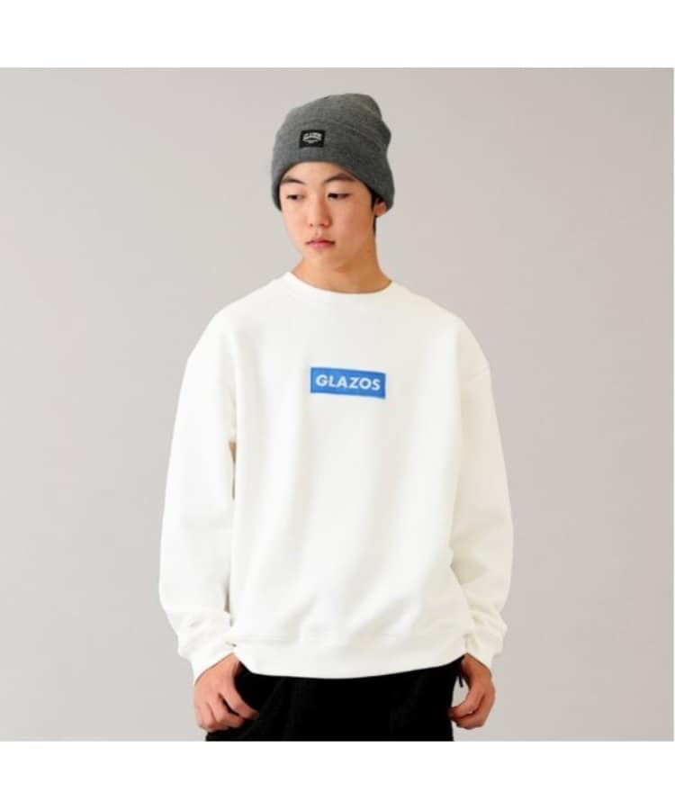 グラソス(GLAZOS)の【あったか】裏起毛・ボックス刺繍ロゴトレーナー ホワイト(001)