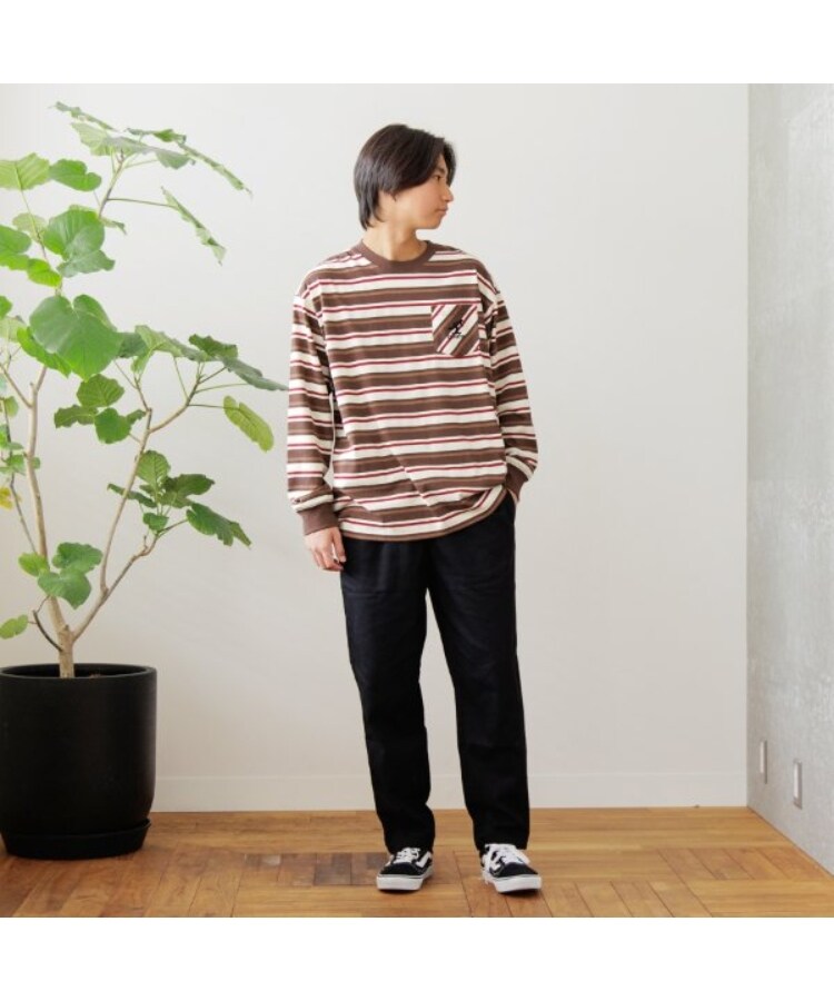 グラソス(GLAZOS)のボーダー・ワンポイント刺繍ポケット付きビッグ長袖Tシャツ1