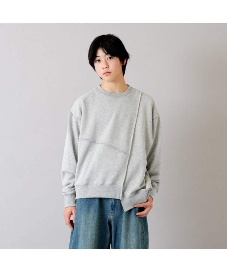 グラソス(GLAZOS)の【速乾・毛玉になりにくい】パッチワークビッグトレーナー グレー(112)