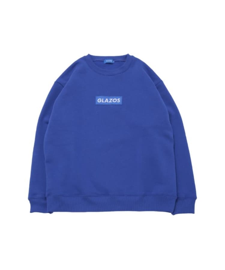 グラソス(GLAZOS)の【毛玉になりにくい】裏起毛・ボックス刺繍ロゴトレーナー ブルー(091)