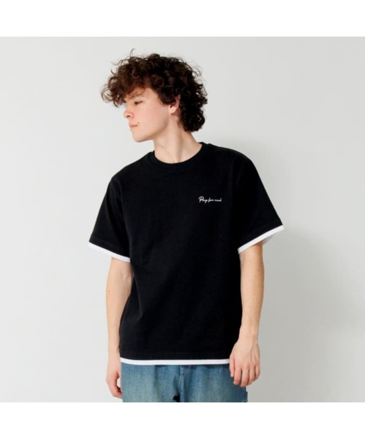 グラソス(GLAZOS)のワンポイントロゴ裾レイヤード半袖Tシャツ ブラック(219)