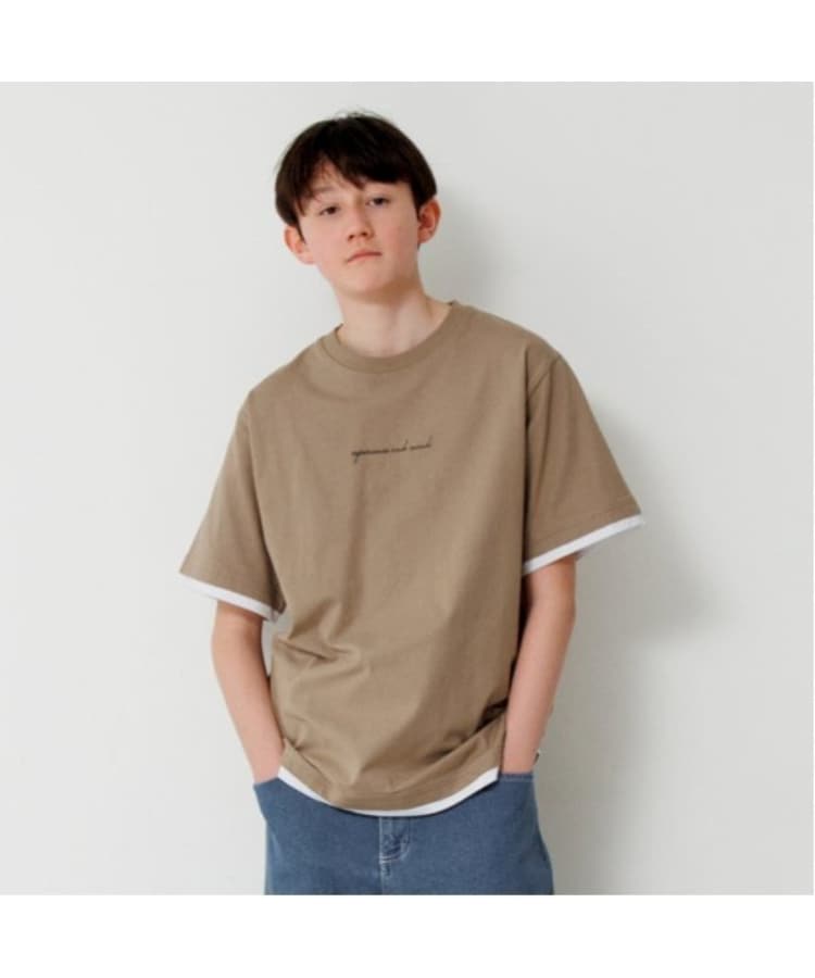 グラソス(GLAZOS)のフロントロゴプリント裾レイヤード半袖Tシャツ ベージュ(052)